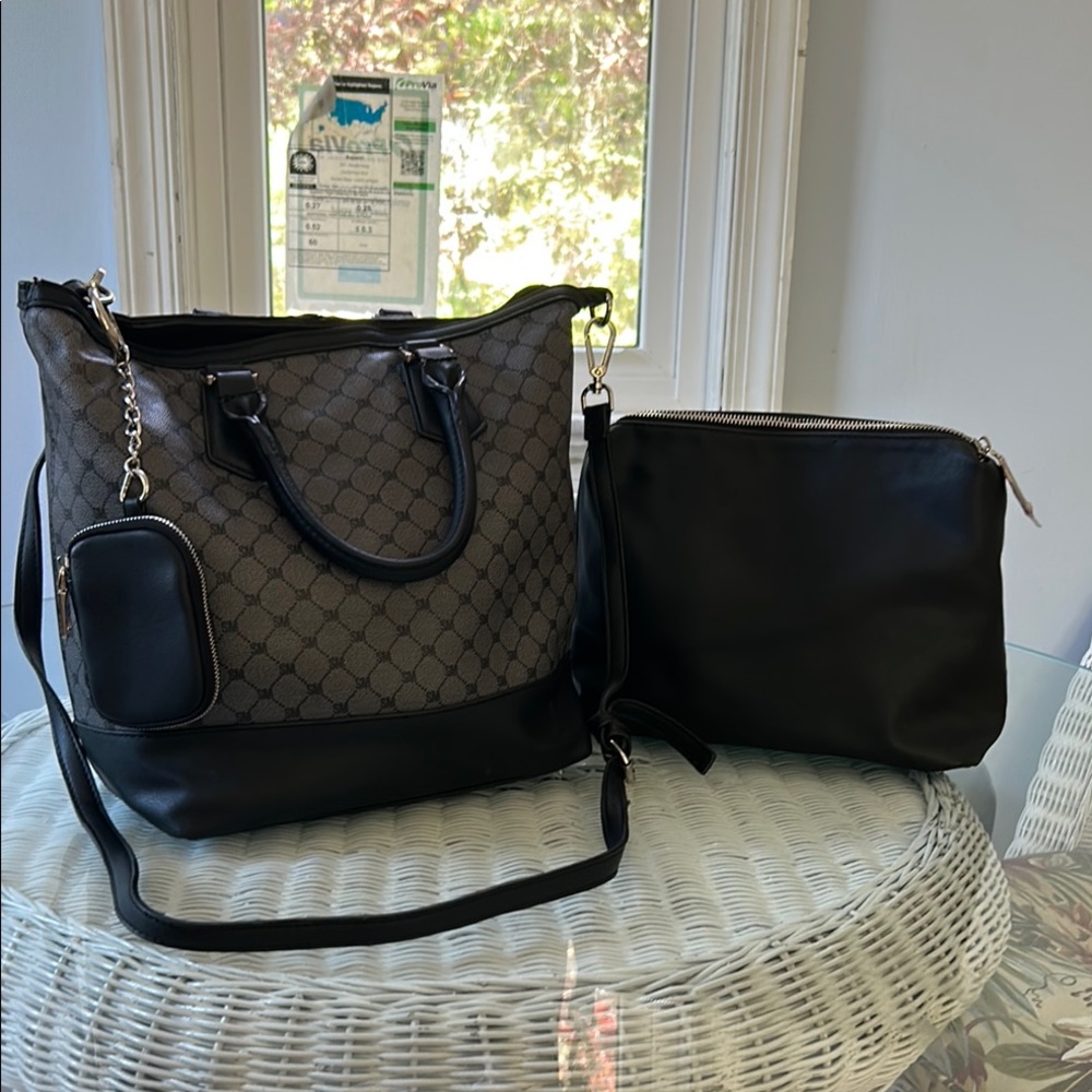 Steve Madden Black and Gray Tote Bag Set